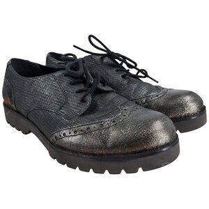 Remonte Wingtip Lace Up Oxford Shoes Size 38 US 7 Black Silver Metallic